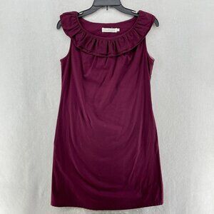 Sunhee Moon Dress Women's Sz 1 Purple Shift Round Neck Pleated Ruffle Sleeveless
